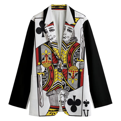 King Of Clubs Playing Card Print Women's Cotton Blazer