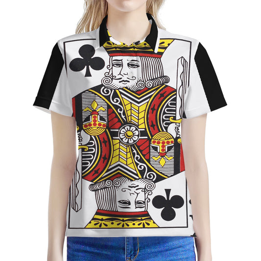 King Of Clubs Playing Card Print Women's Polo Shirt