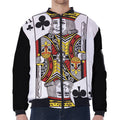 King Of Clubs Playing Card Print Zip Sleeve Bomber Jacket