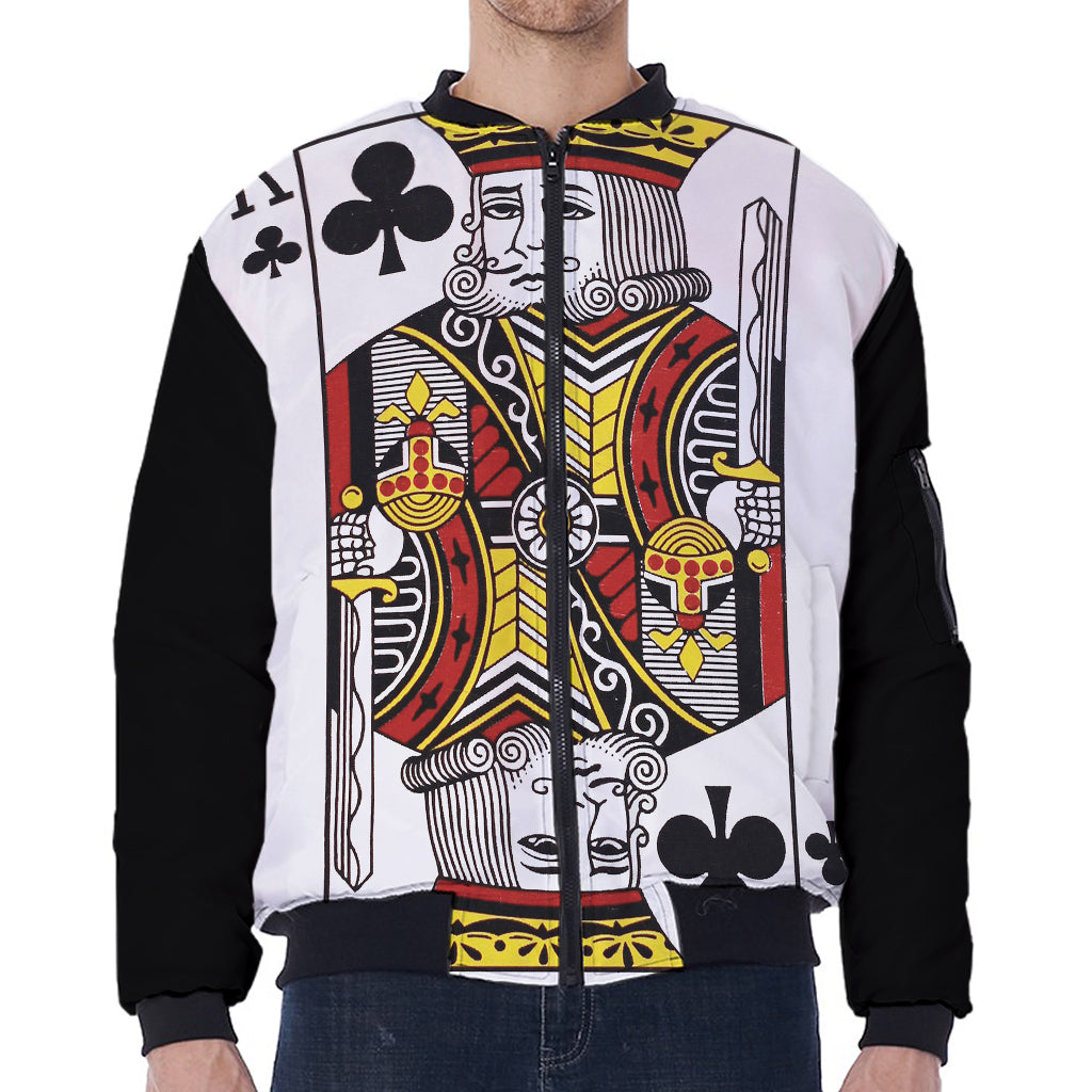 King Of Clubs Playing Card Print Zip Sleeve Bomber Jacket