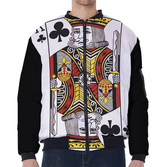 King Of Clubs Playing Card Print Zip Sleeve Bomber Jacket