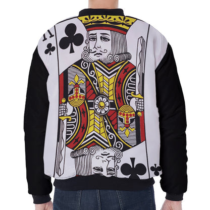 King Of Clubs Playing Card Print Zip Sleeve Bomber Jacket