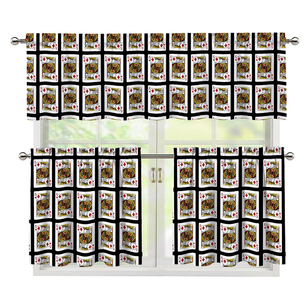 King Of Diamonds Pattern Print 3 Piece Kitchen Curtains