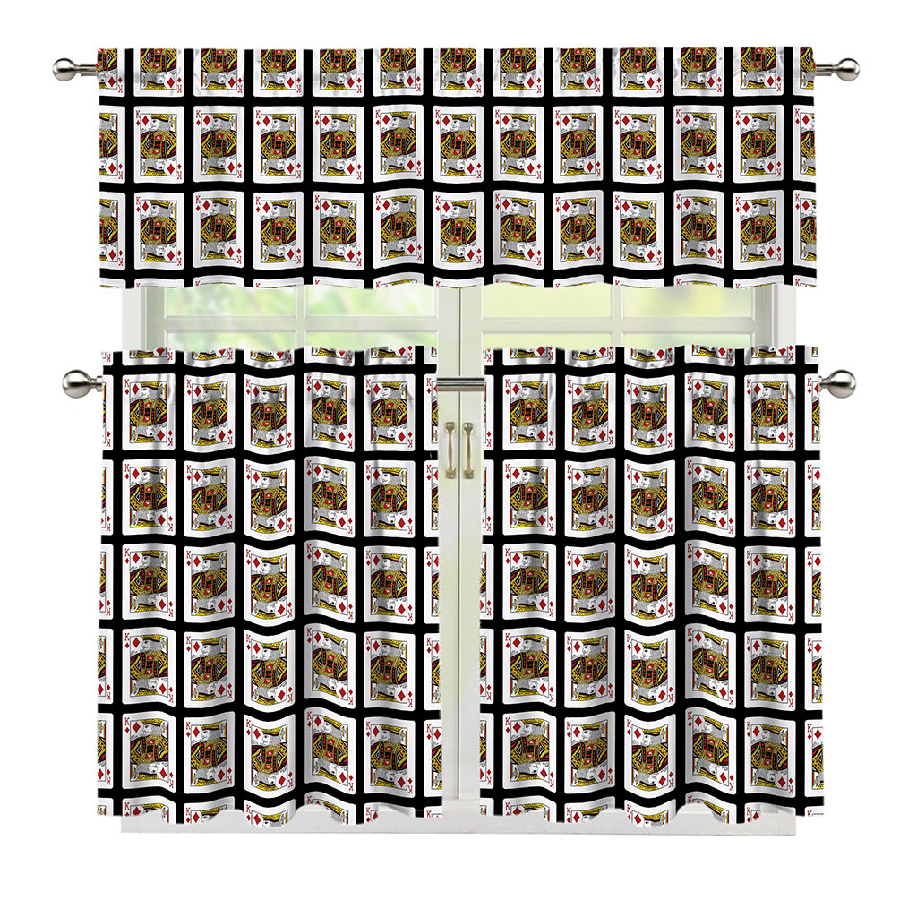 King Of Diamonds Pattern Print 3 Piece Kitchen Curtains