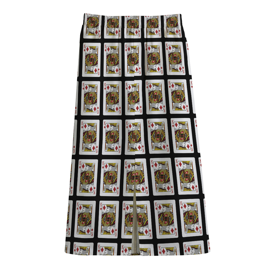 King Of Diamonds Pattern Print Cotton Front Slit Maxi Skirt
