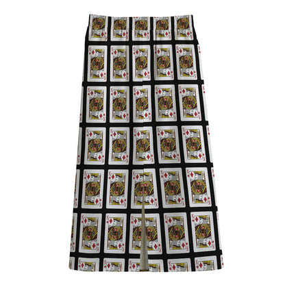 King Of Diamonds Pattern Print Cotton Front Slit Maxi Skirt