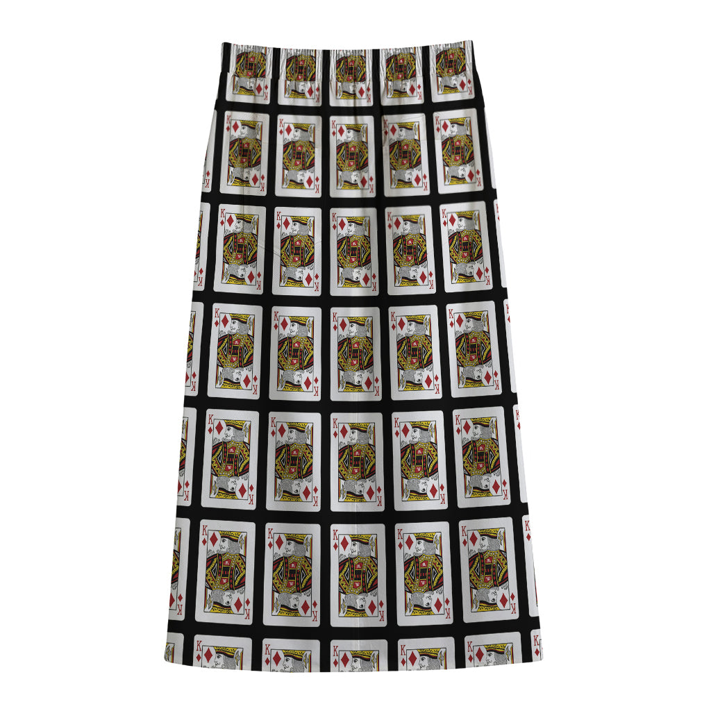 King Of Diamonds Pattern Print Cotton Front Slit Maxi Skirt