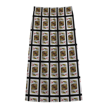 King Of Diamonds Pattern Print Cotton Front Slit Maxi Skirt