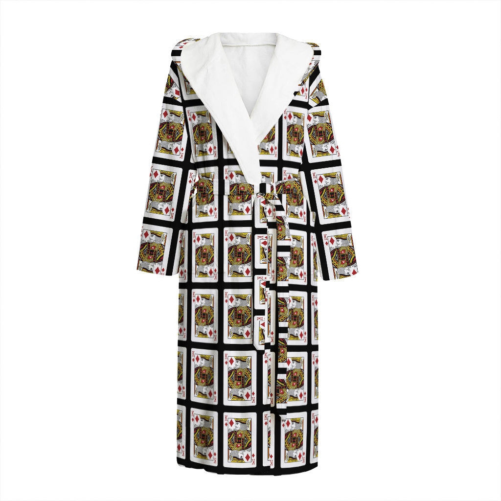 King Of Diamonds Pattern Print Hooded Bathrobe