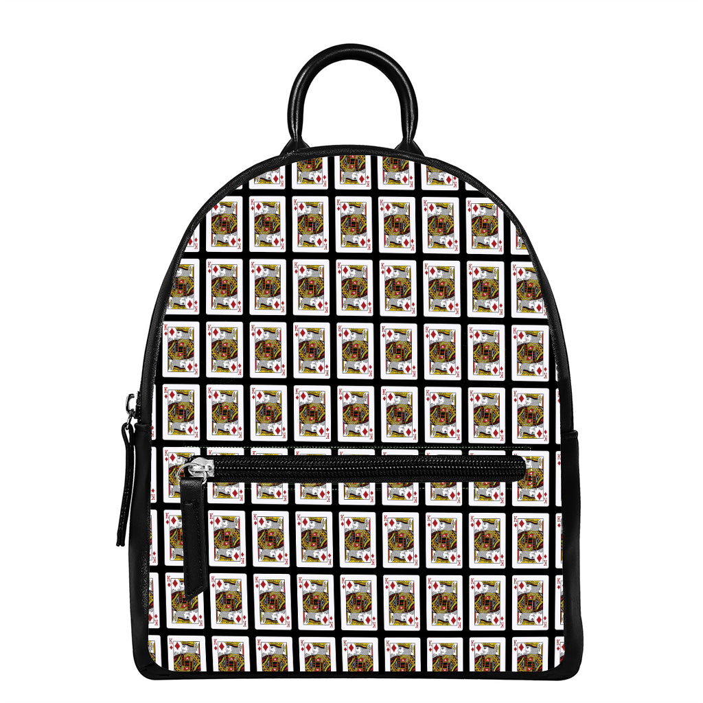 King Of Diamonds Pattern Print Leather Backpack