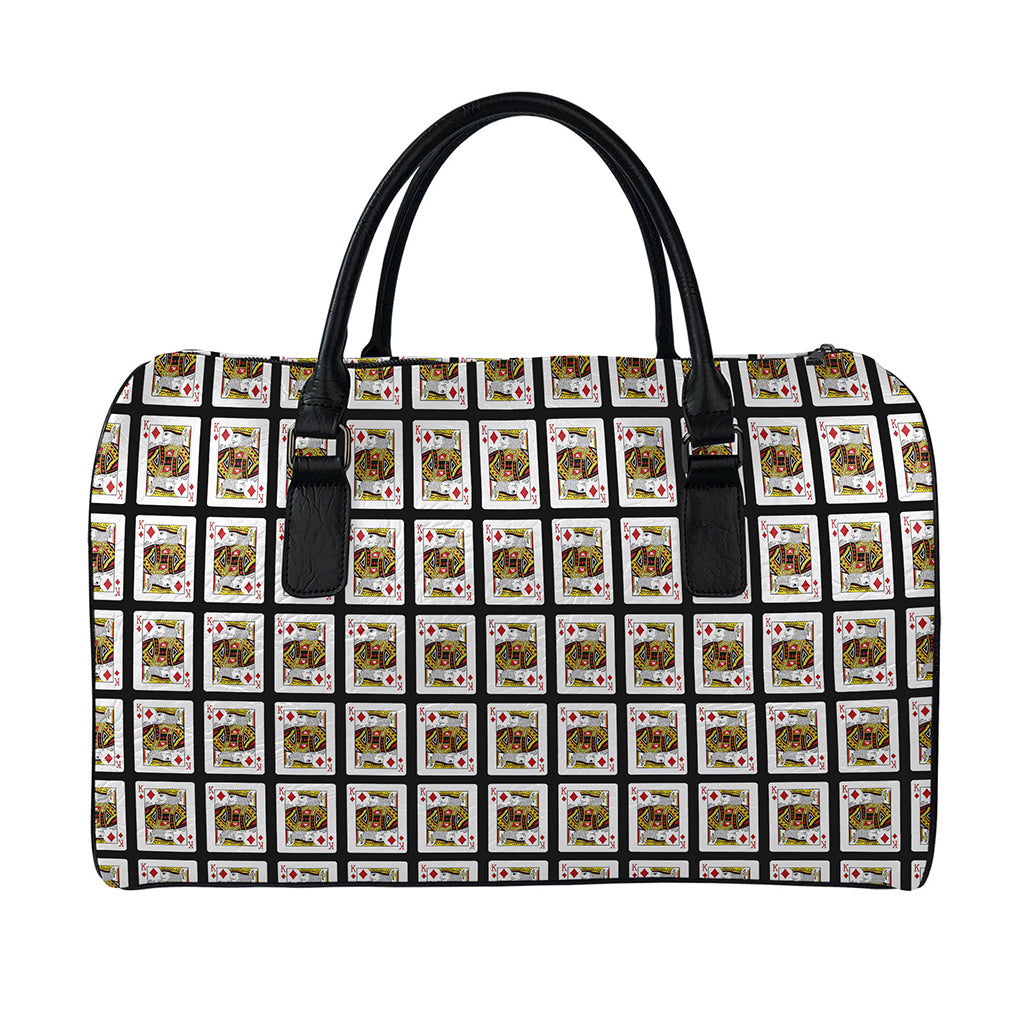 King Of Diamonds Pattern Print Leather Duffle Bag