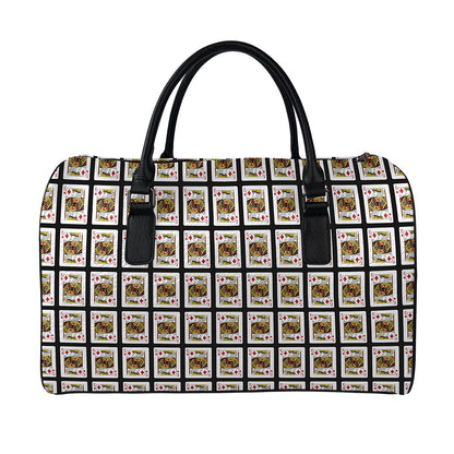 King Of Diamonds Pattern Print Leather Duffle Bag