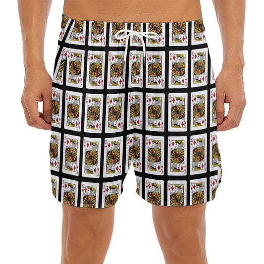 King Of Diamonds Pattern Print Men's Split Running Shorts