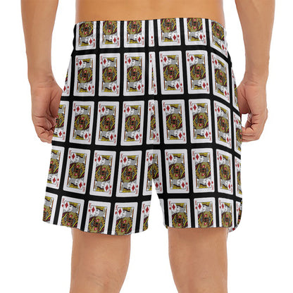 King Of Diamonds Pattern Print Men's Split Running Shorts