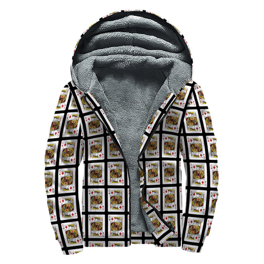 King Of Diamonds Pattern Print Sherpa Lined Zip Up Hoodie