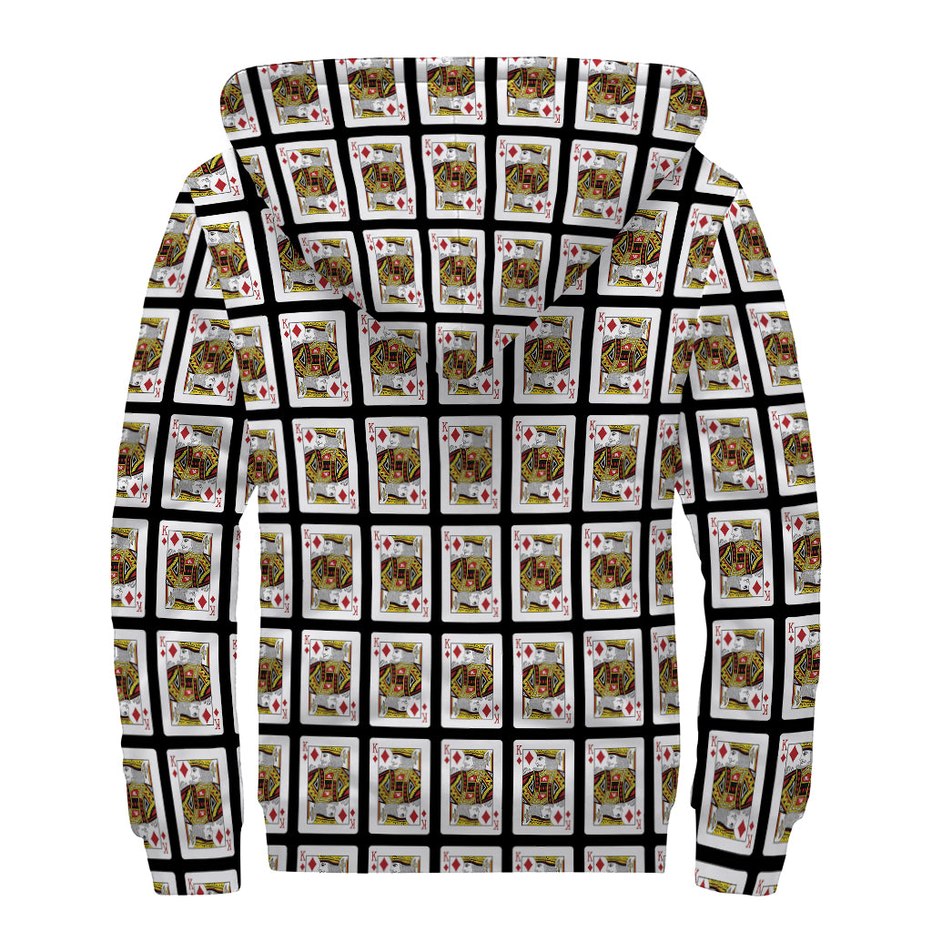 King Of Diamonds Pattern Print Sherpa Lined Zip Up Hoodie
