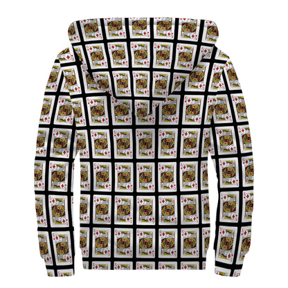 King Of Diamonds Pattern Print Sherpa Lined Zip Up Hoodie