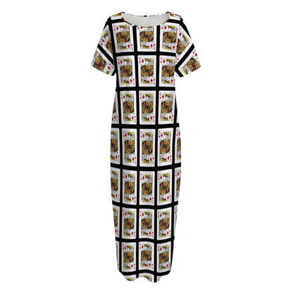 King Of Diamonds Pattern Print Short Sleeve Long Nightdress