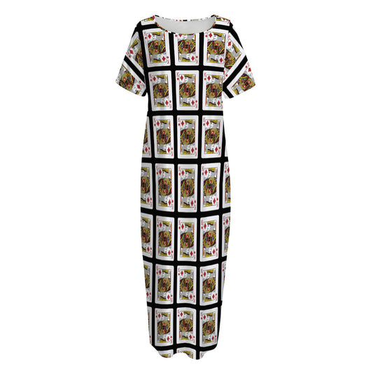 King Of Diamonds Pattern Print Short Sleeve Long Nightdress