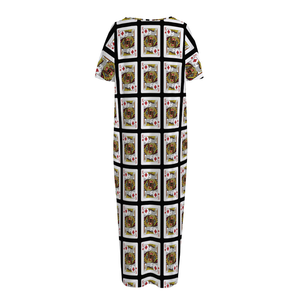 King Of Diamonds Pattern Print Short Sleeve Long Nightdress
