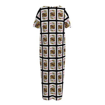 King Of Diamonds Pattern Print Short Sleeve Long Nightdress