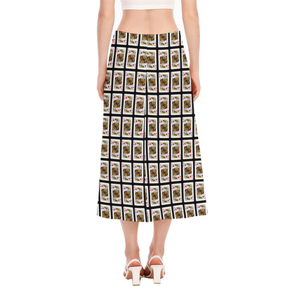 King Of Diamonds Pattern Print Side Slit Midi Skirt