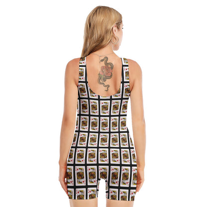 King Of Diamonds Pattern Print Sleeveless One Piece Swimsuit