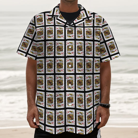 King Of Diamonds Pattern Print Textured Short Sleeve Shirt