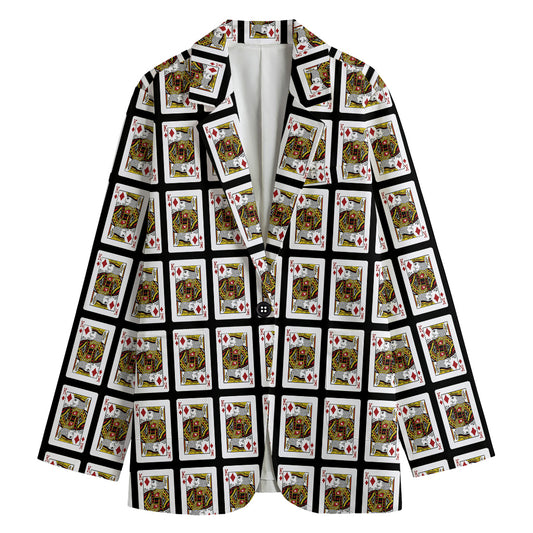 King Of Diamonds Pattern Print Women's Cotton Blazer