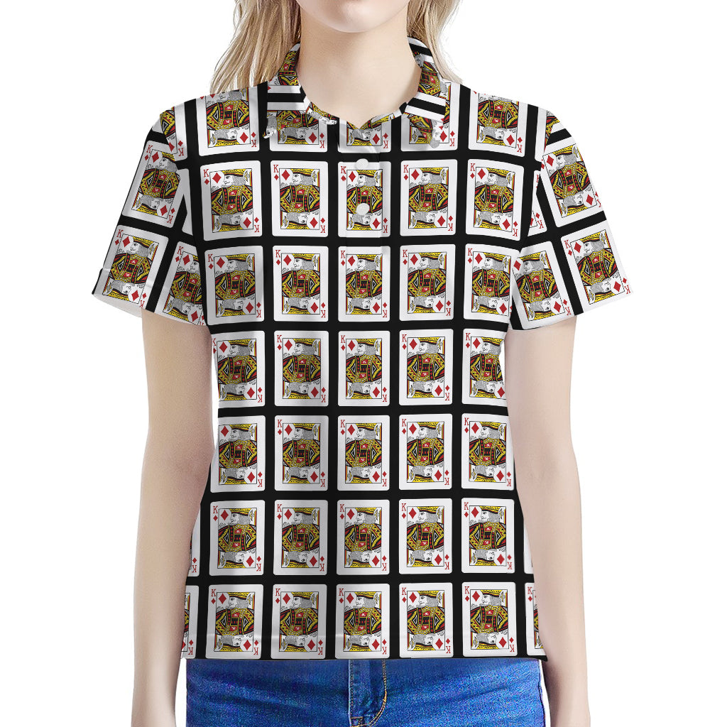 King Of Diamonds Pattern Print Women's Polo Shirt