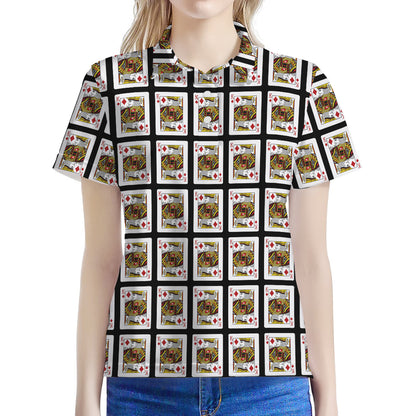 King Of Diamonds Pattern Print Women's Polo Shirt
