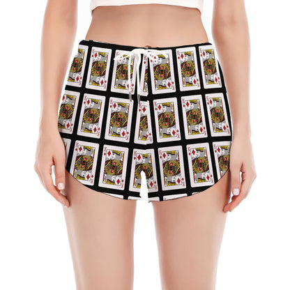 King Of Diamonds Pattern Print Women's Split Running Shorts