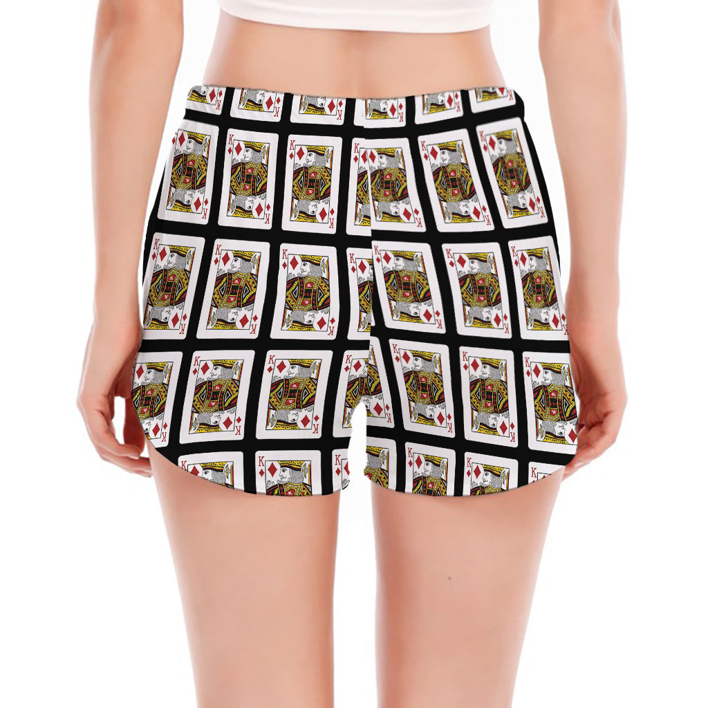 King Of Diamonds Pattern Print Women's Split Running Shorts