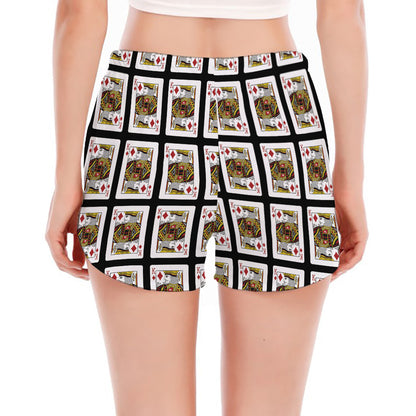King Of Diamonds Pattern Print Women's Split Running Shorts