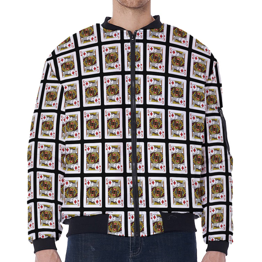 King Of Diamonds Pattern Print Zip Sleeve Bomber Jacket