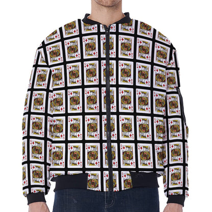 King Of Diamonds Pattern Print Zip Sleeve Bomber Jacket