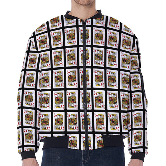 King Of Diamonds Pattern Print Zip Sleeve Bomber Jacket