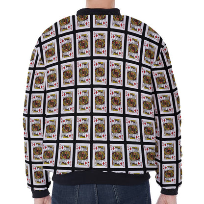 King Of Diamonds Pattern Print Zip Sleeve Bomber Jacket
