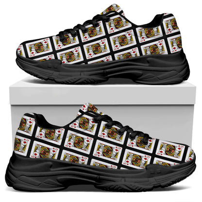 King Of Diamonds Playing Card Pattern Print Black Chunky Shoes