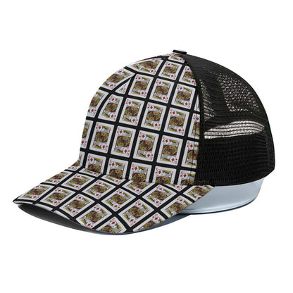 King Of Diamonds Playing Card Pattern Print Black Mesh Trucker Cap