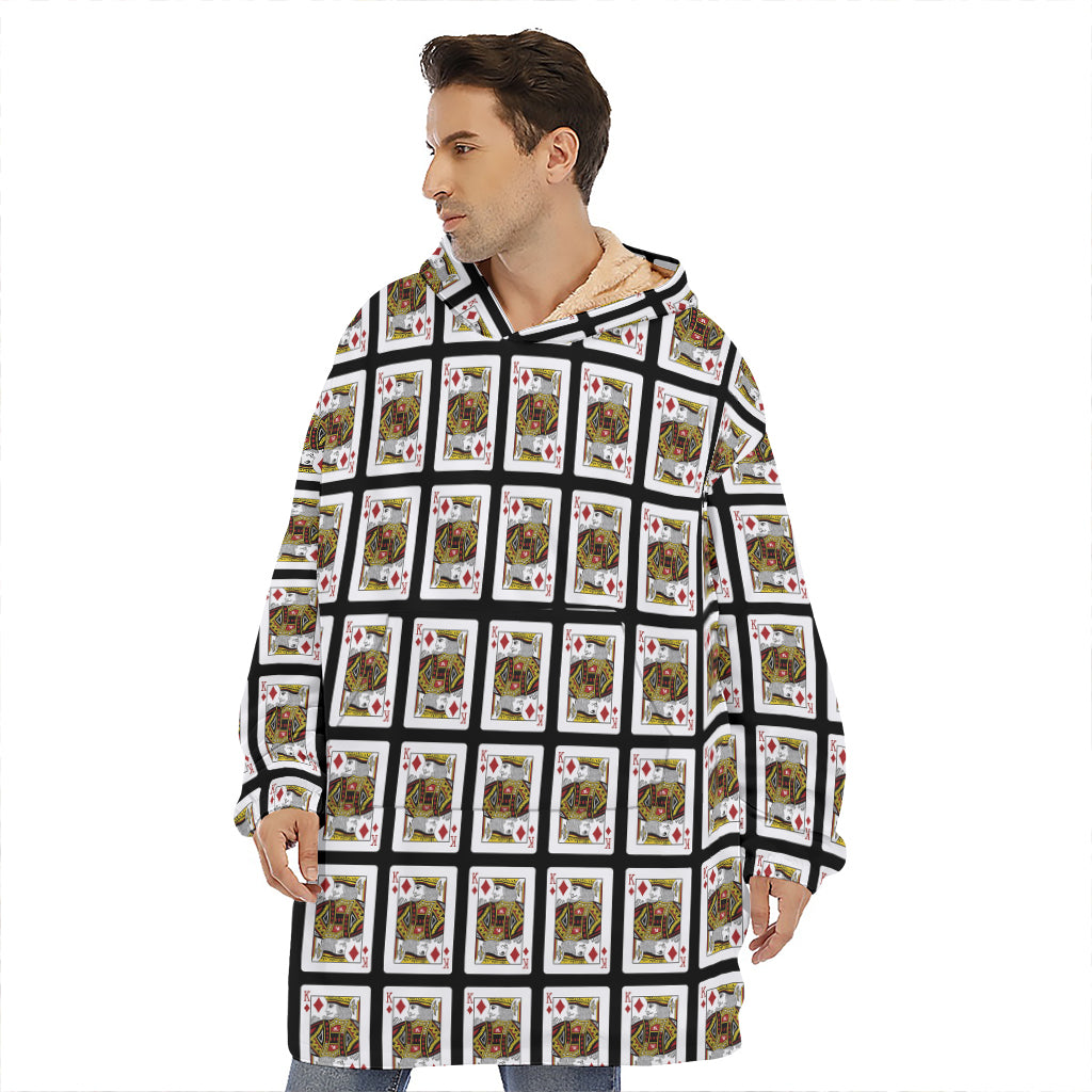 King Of Diamonds Playing Card Pattern Print Hoodie Blanket