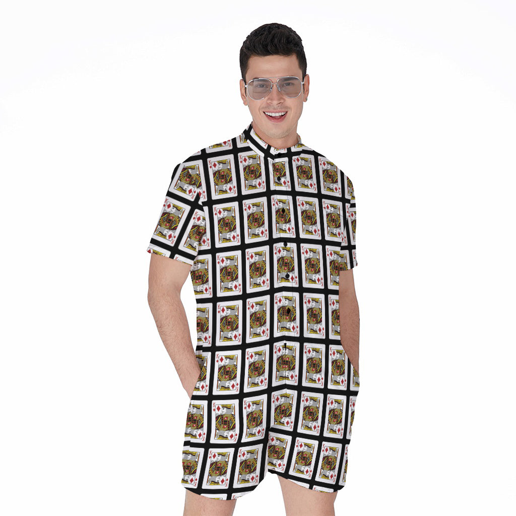 King Of Diamonds Playing Card Pattern Print Men's Rompers