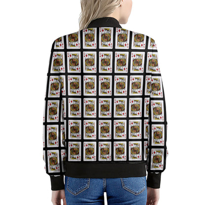 King Of Diamonds Playing Card Pattern Print Women's Bomber Jacket