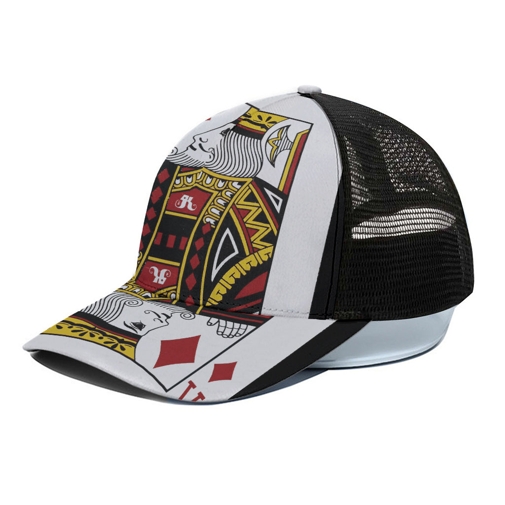 King Of Diamonds Playing Card Print Black Mesh Trucker Cap