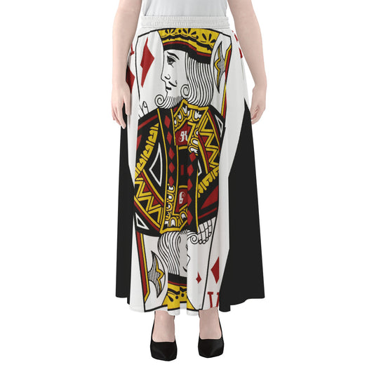 King Of Diamonds Playing Card Print Chiffon Maxi Skirt