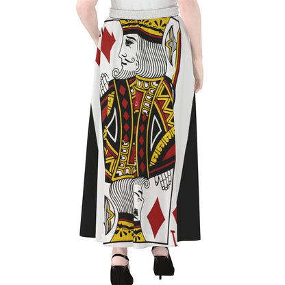 King Of Diamonds Playing Card Print Chiffon Maxi Skirt