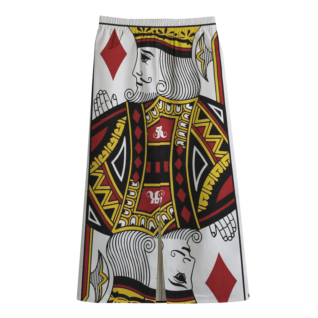 King Of Diamonds Playing Card Print Cotton Front Slit Maxi Skirt