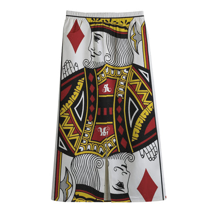 King Of Diamonds Playing Card Print Cotton Front Slit Maxi Skirt