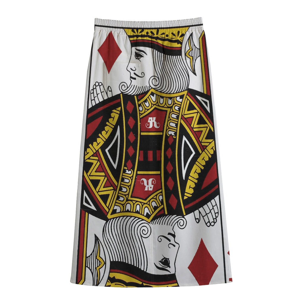King Of Diamonds Playing Card Print Cotton Front Slit Maxi Skirt