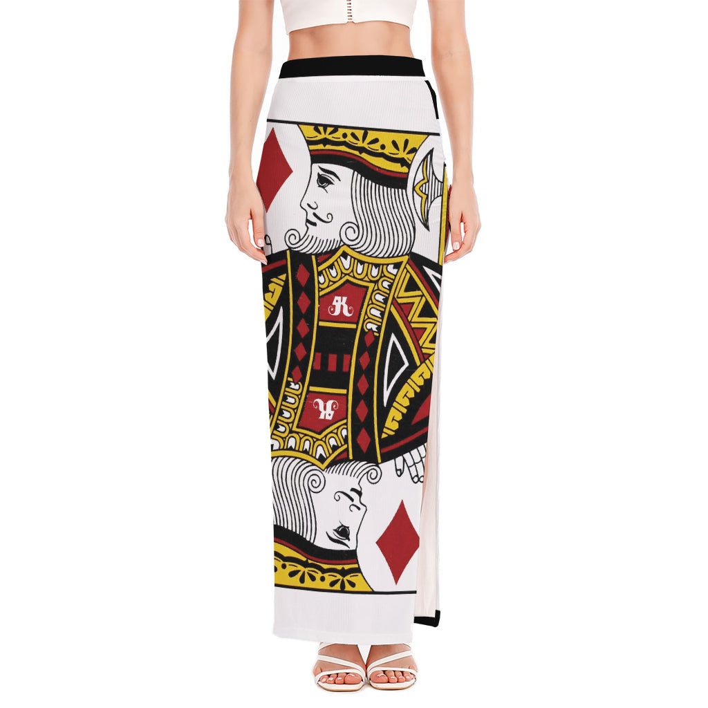 King Of Diamonds Playing Card Print High Slit Maxi Skirt